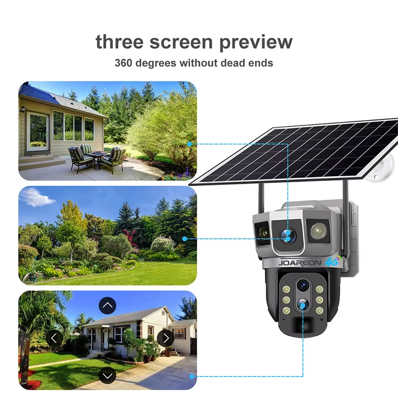 JOAREON V380PRO Solar Panel Battery PTZ Camera Powered Wireless Security Home HD 10X Zoom 4G Sim Card Camera
