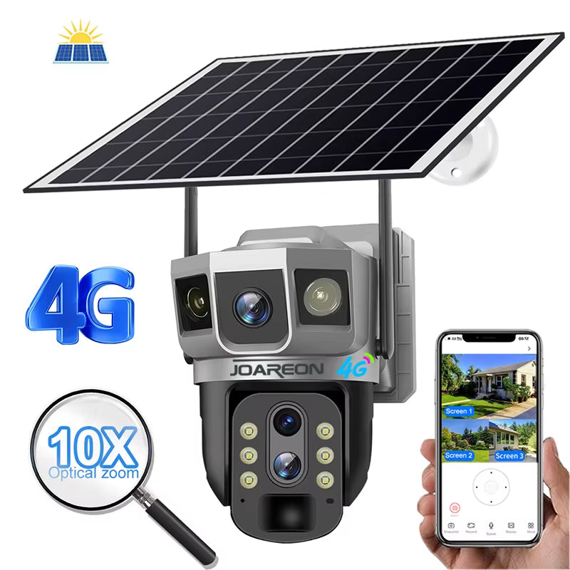 JOAREON V380PRO Solar Panel Battery PTZ Camera Powered Wireless Security Home HD 10X Zoom 4G Sim Card Camera