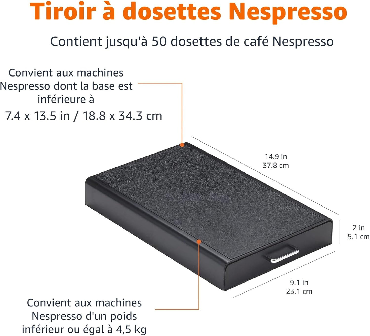 Rangement Pour Orignalline Nespresso Avec 1 Tiroir - 50 Capsules Capacité, Noir