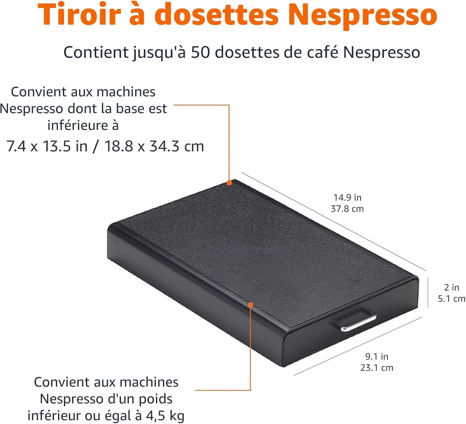 Rangement Pour Orignalline Nespresso Avec 1 Tiroir - 50 Capsules Capacité, Noir
