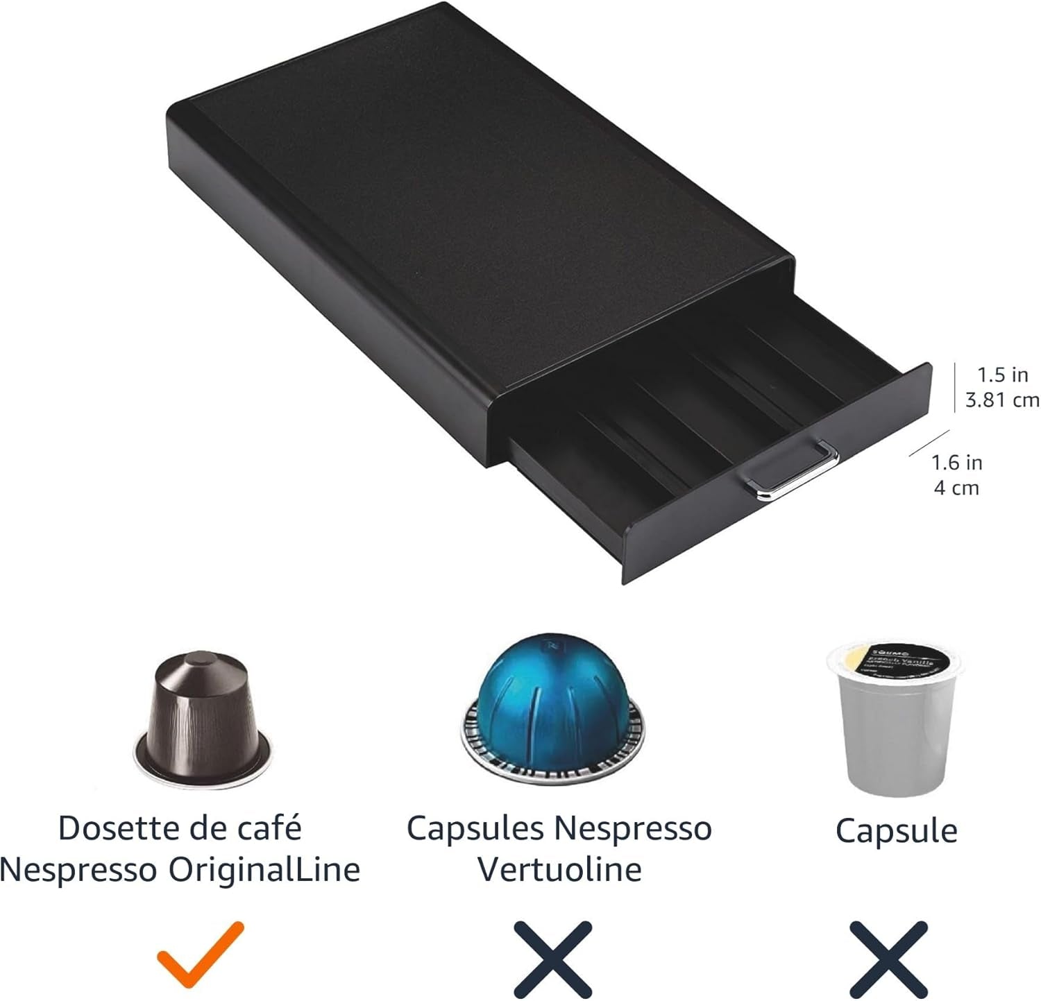 Rangement Pour Orignalline Nespresso Avec 1 Tiroir - 50 Capsules Capacité, Noir