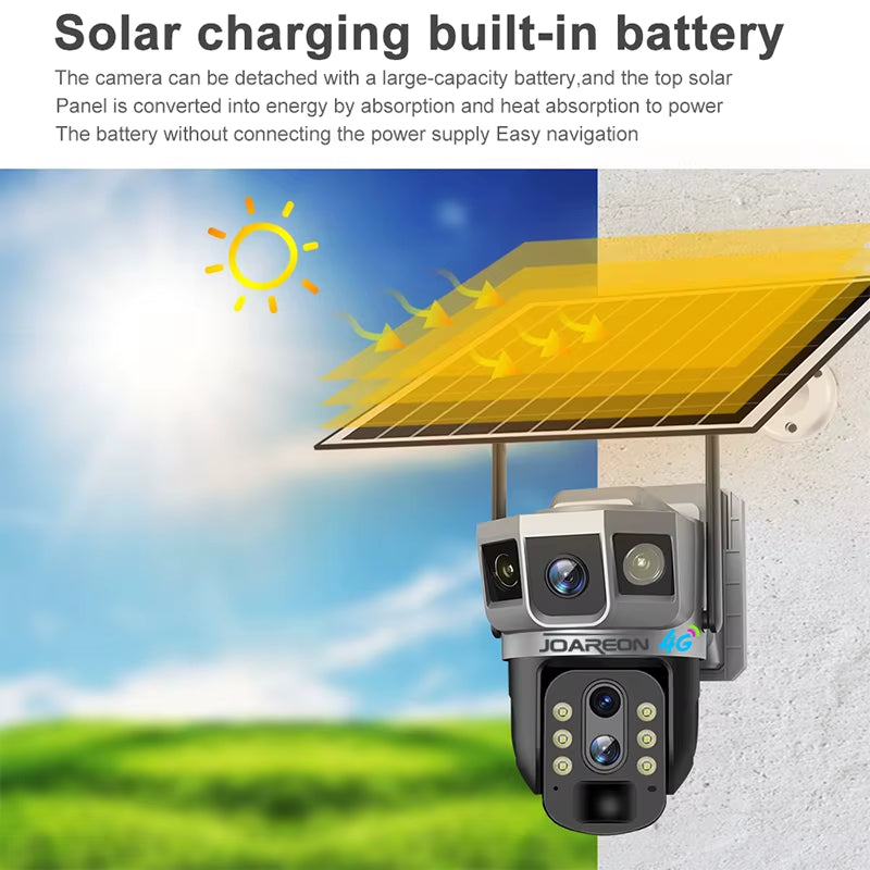 JOAREON V380PRO Solar Panel Battery PTZ Camera Powered Wireless Security Home HD 10X Zoom 4G Sim Card Camera
